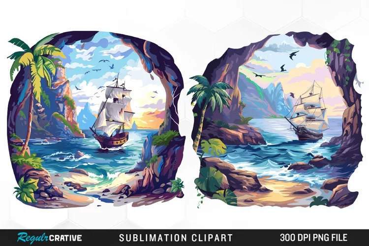 Watercolor Ship Pirates Cove Exquisite Clipart