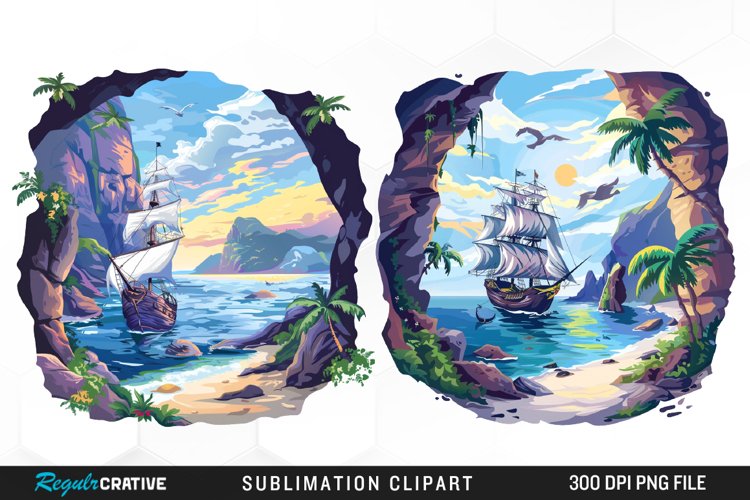 Watercolor Ship Pirates Cove Exquisite Clipart example image 1