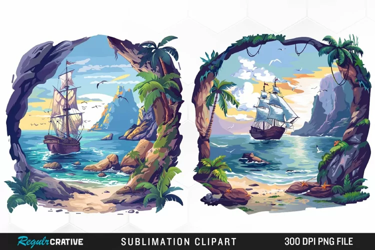 Watercolor Ship Pirates Cove Exquisite Clipart