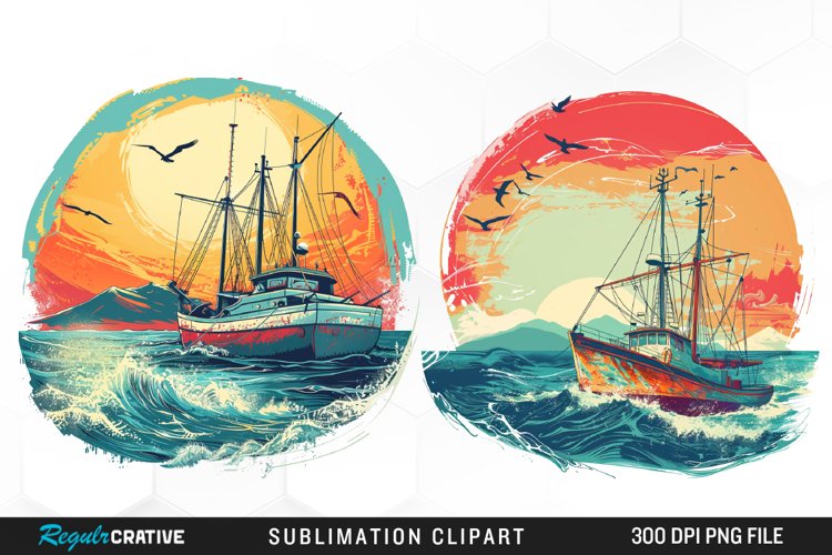 Watercolor Ship Pirates Cove Artwork Clipart example image 1