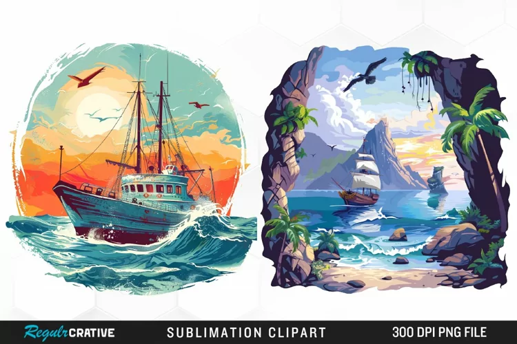 Watercolor Ship Pirates Cove Exquisite Clipart