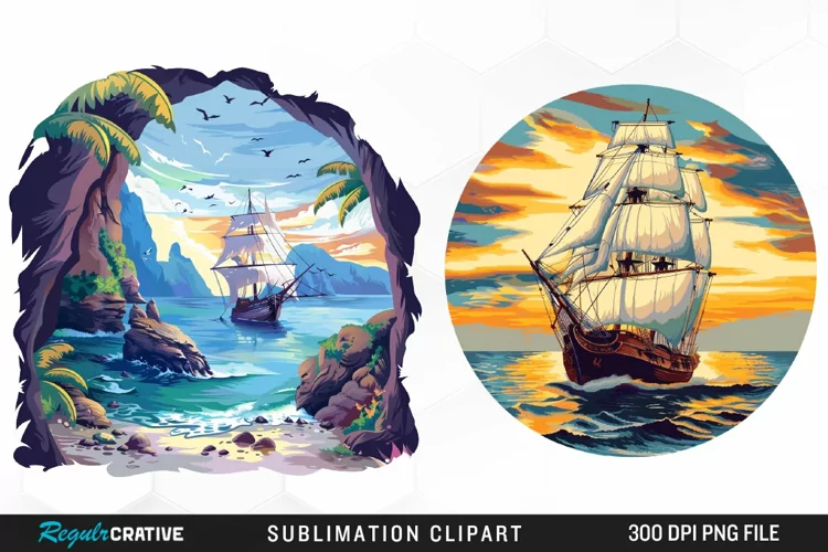 Watercolor Ship Pirates Cove Exquisite Clipart