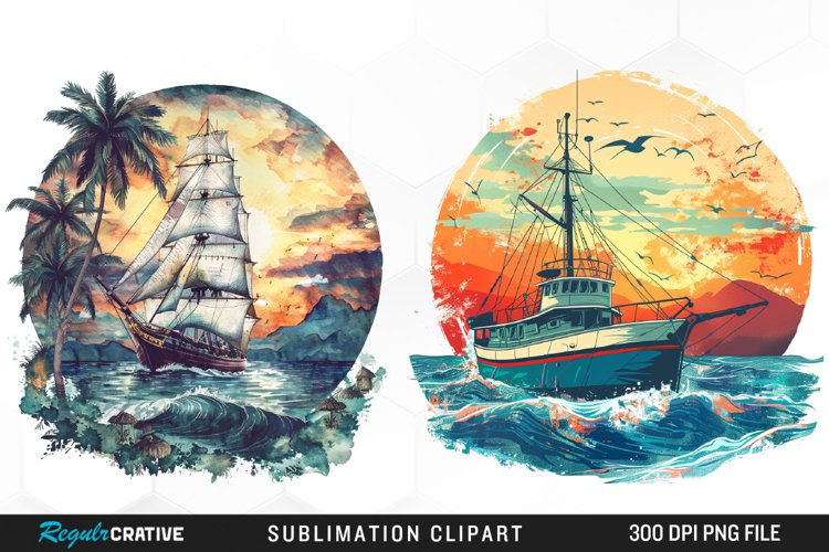 Watercolor Ship Pirates Cove Exquisite Clipart example image 1