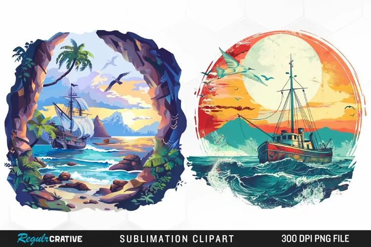 Watercolor Ship Pirates Cove Exquisite Clipart