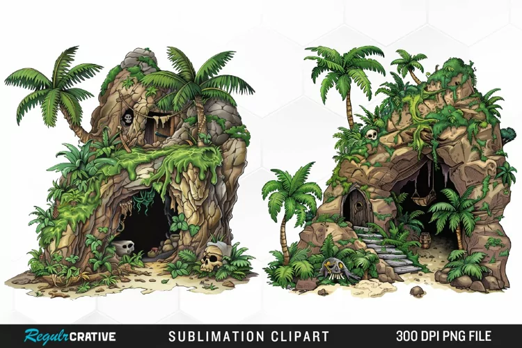 Watercolor Pirates Cove Image Clipart