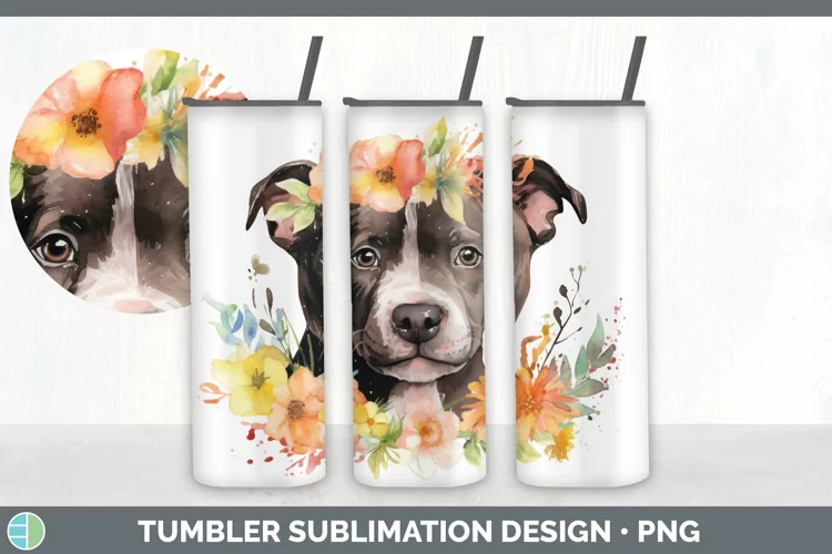 Watercolor Pit Bull Dog Tumbler | Sublimation 20 oz Skinny T