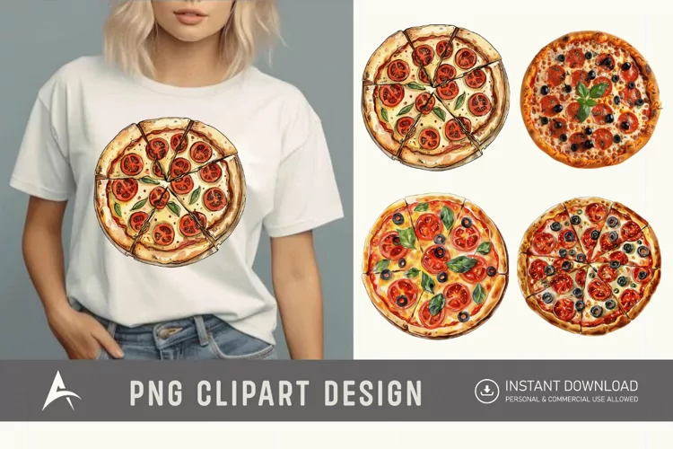 Watercolor Pizza Clipart