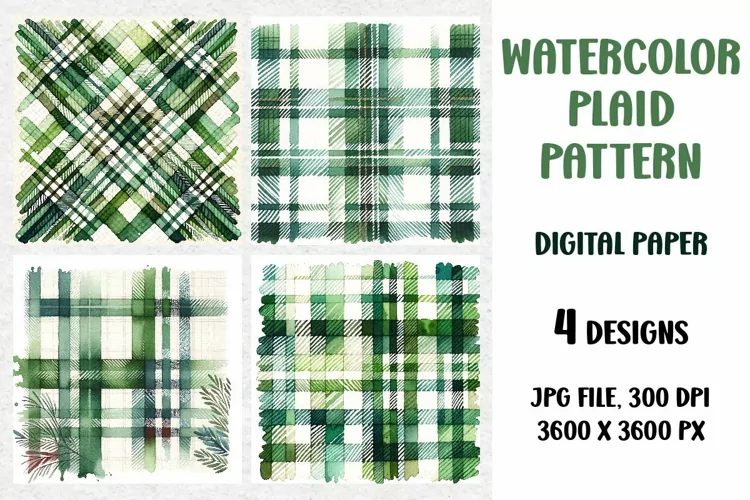 Watercolor Christmas Plaid, Digital Paper, Scrapbook Paper