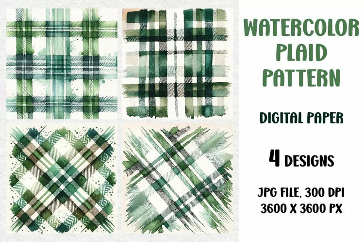 Watercolor Christmas Plaid, Digital Paper, Scrapbook Paper
