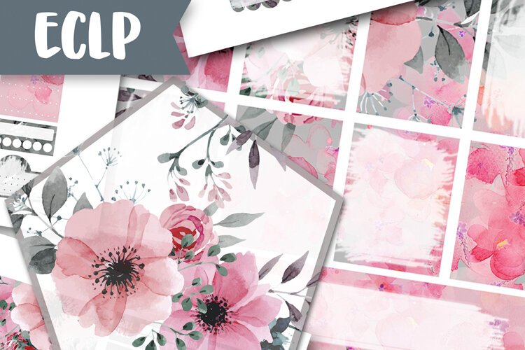 Printable Life Planner Stickers Watercolor Anemone & Blush example image 1