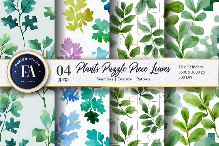 Plants with Puzzle-Piece Leaves Seamless Digital Paper