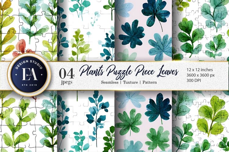 Plants with Puzzle-Piece Leaves Seamless Digital Paper example image 1