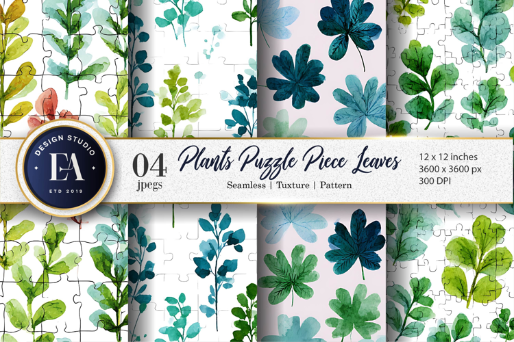 Plants with Puzzle-Piece Leaves Seamless Digital Paper