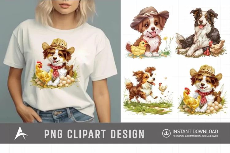 Watercolor Playful Farm Dog Clipart