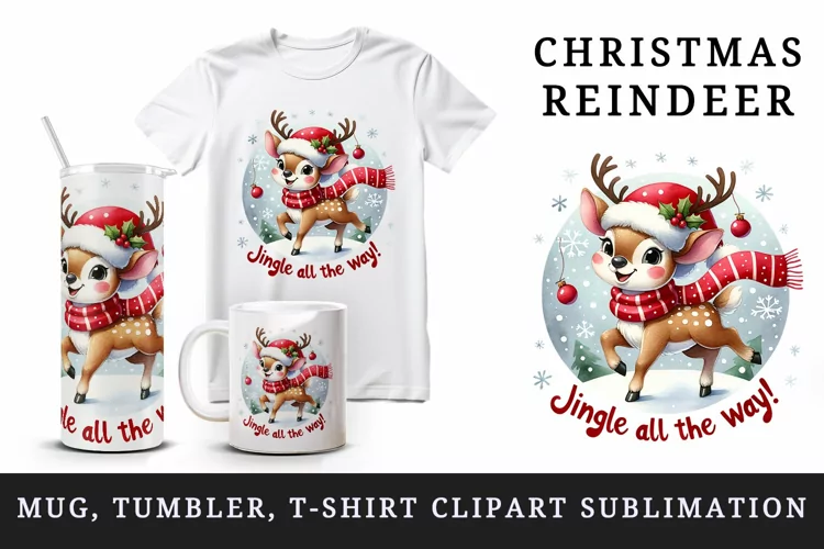 Christmas reindeer tumbler mug wrap, clipart sublimation png