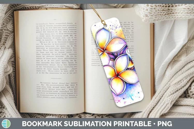 Watercolor Plumeria Bookmark Sublimation Printable Designs