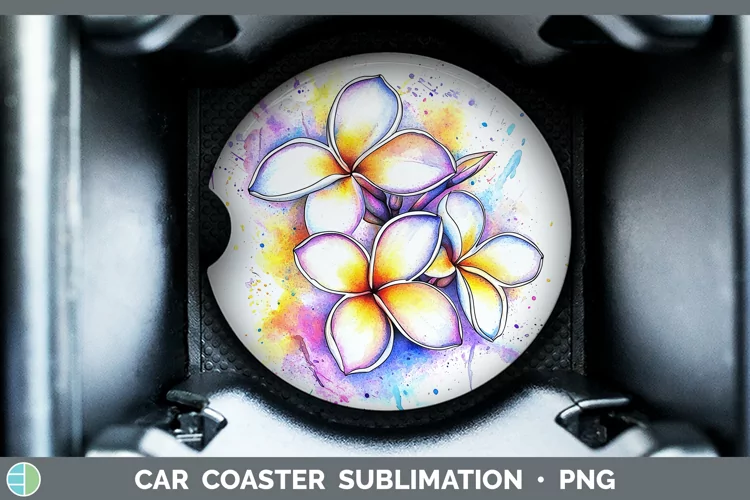 Watercolor Plumeria Car Coaster Sublimation Designs