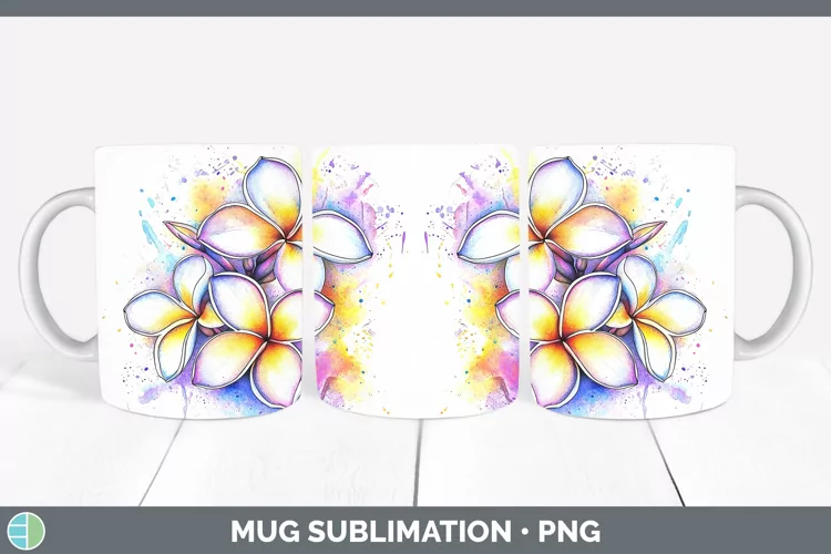 Watercolor Plumeria Mug Wrap Sublimation Coffee Cup Designs