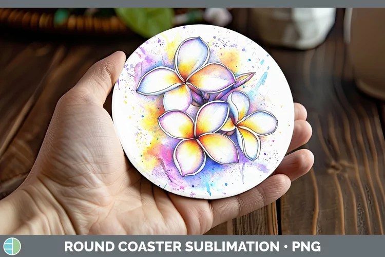 Watercolor Plumeria Round Coaster Sublimation Coaster Design