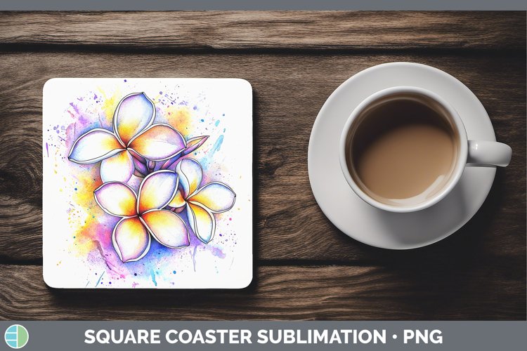 Watercolor Plumeria Square Coaster Sublimation Coaster Desig
