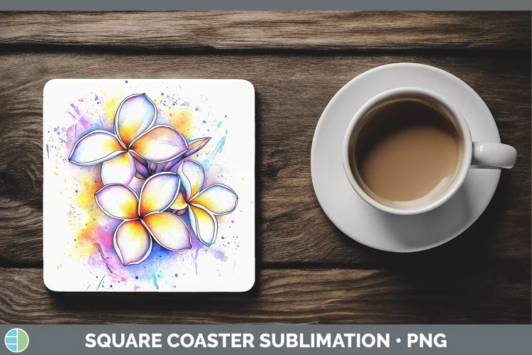 Watercolor Plumeria Square Coaster Sublimation Coaster Desig