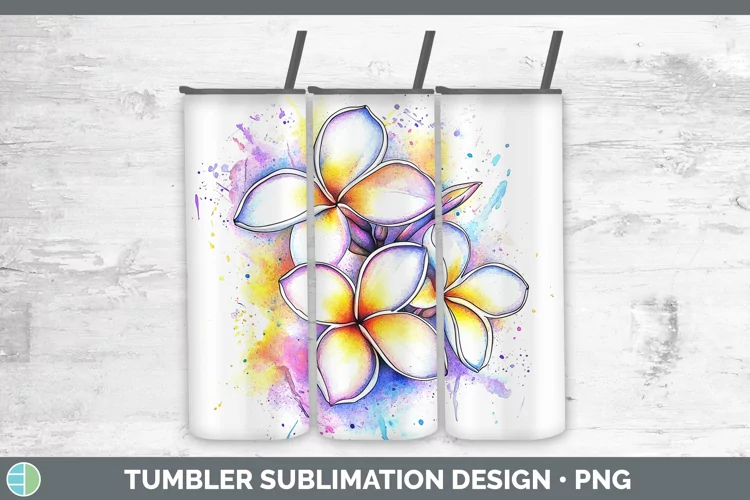 Watercolor Plumeria Tumbler Sublimation 20 oz Skinny Tumbler