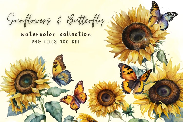 Sunflowers Butterfly Watercolor Sublimation