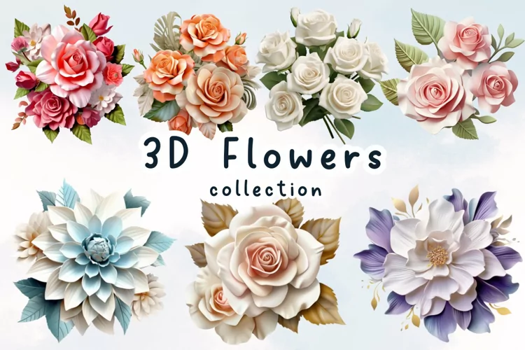 3D Flowers Sublimation Clipart