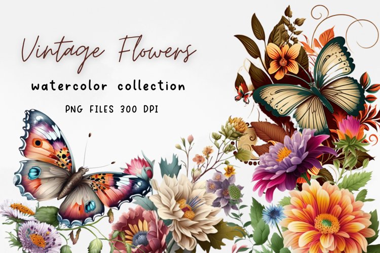 Vintage Flowers Watercolor Sublimation example image 1