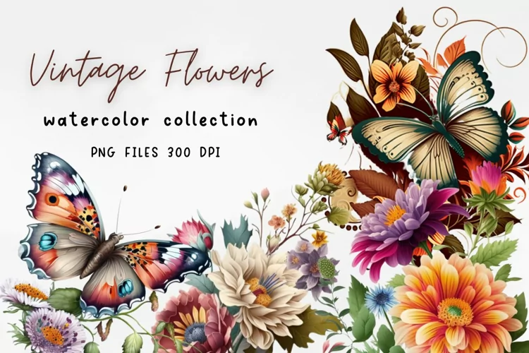 Vintage Flowers Watercolor Sublimation