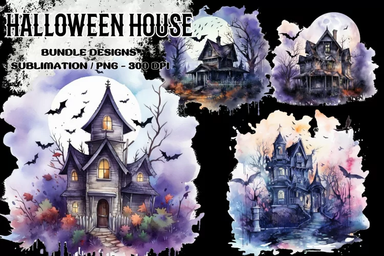 Haunted Halloween House Fantasy Clipart, Sublimation