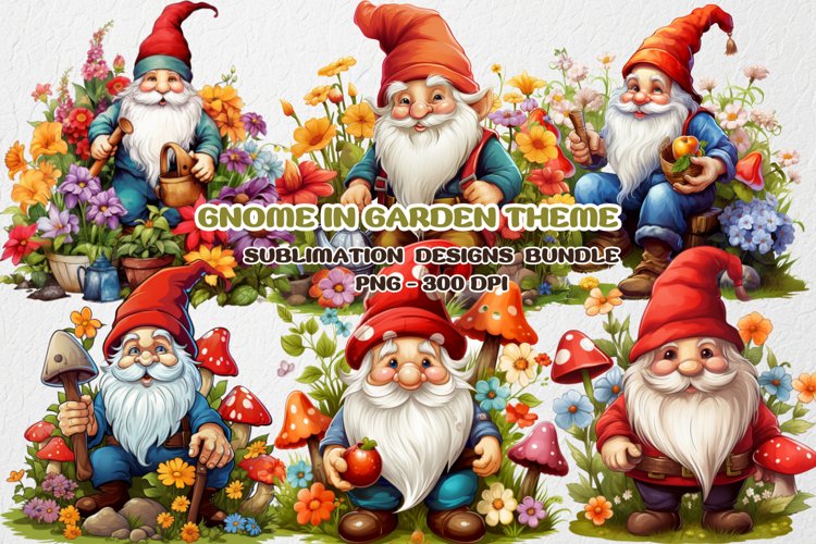 Gnome in garden Bundle clipart Sublimation