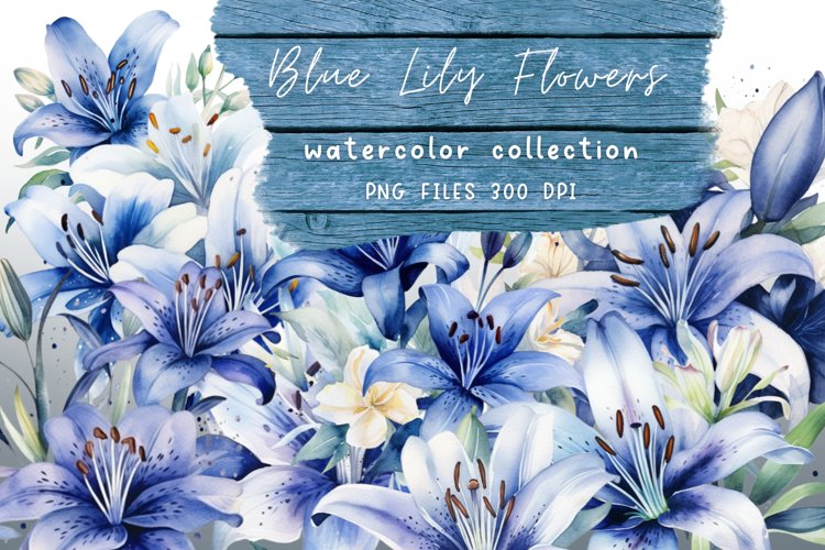 Lily Blue Watercolor Flower Sublimation example image 1