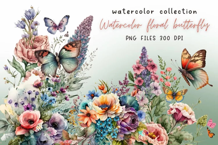 Butterfly Flowers Watercolor Sublimation