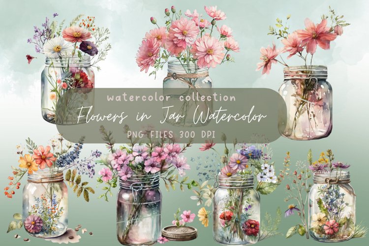 Flowers in Jar Watercolor Sublimation