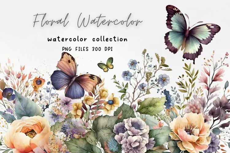 Butterfly Flowers Watercolor Sublimation