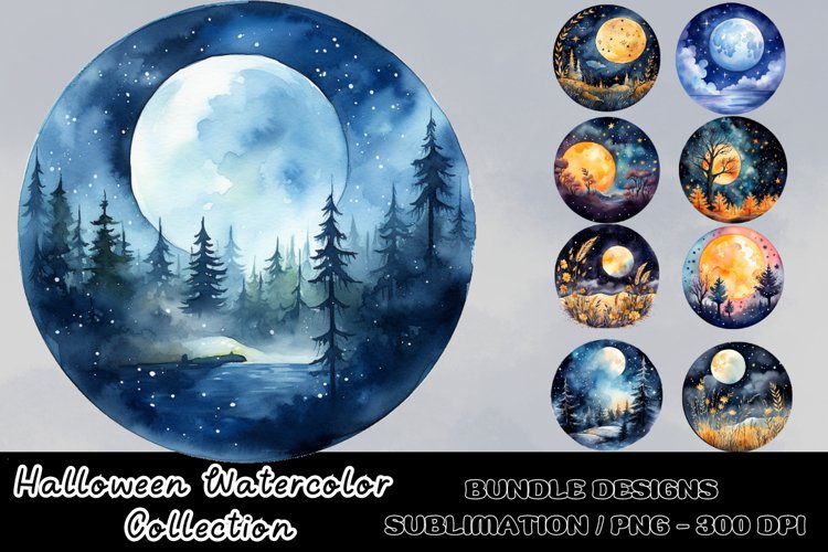 Watercolor Night Sky Landscape Frames bundle forest nature