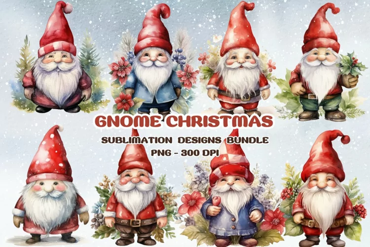 Gnome Christmas Winter watercolor Bundle clipart