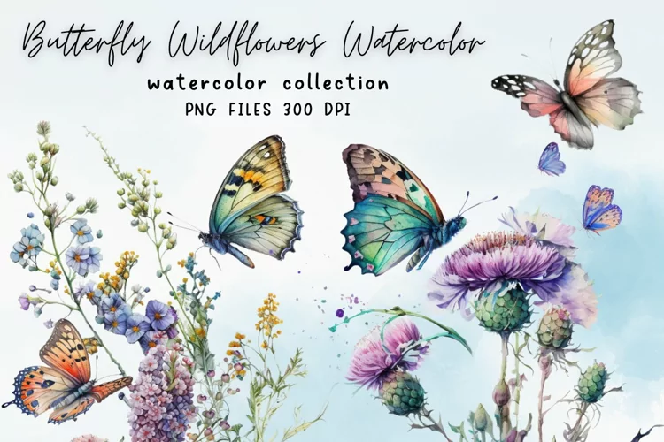 Butterfly Wildflowers Watercolor Sublimation