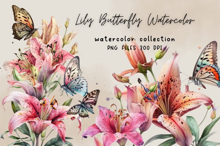 Lily Butterfly Watercolor Sublimation
