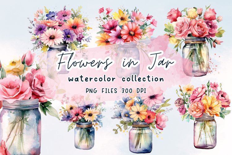 Flowers in Jar Watercolor Clipart