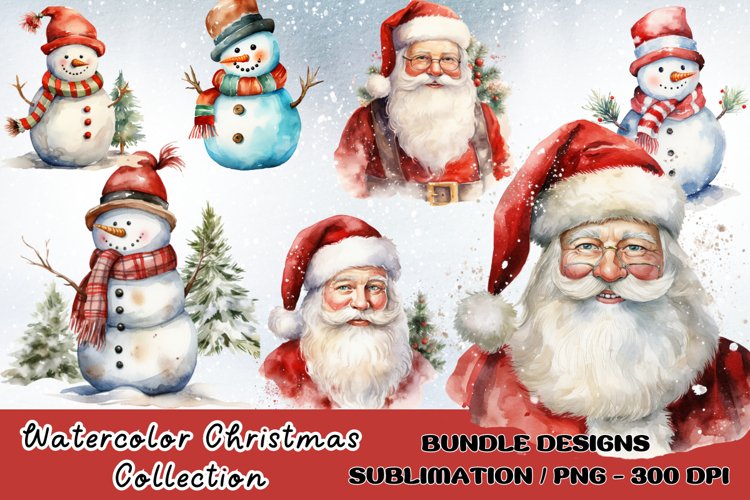 Watercolor Snowman Clipart Bundle, Snowman PNG Sublimation