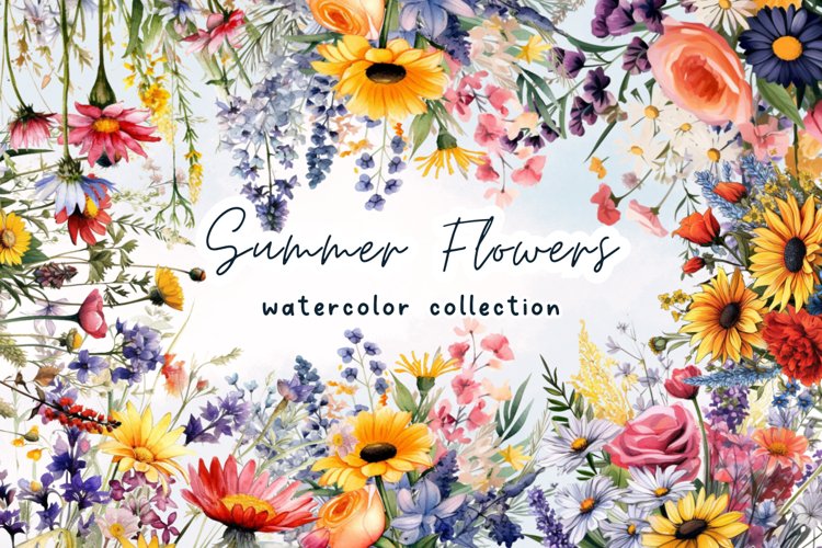 Summer Flower Watercolor Sublimation Clipart