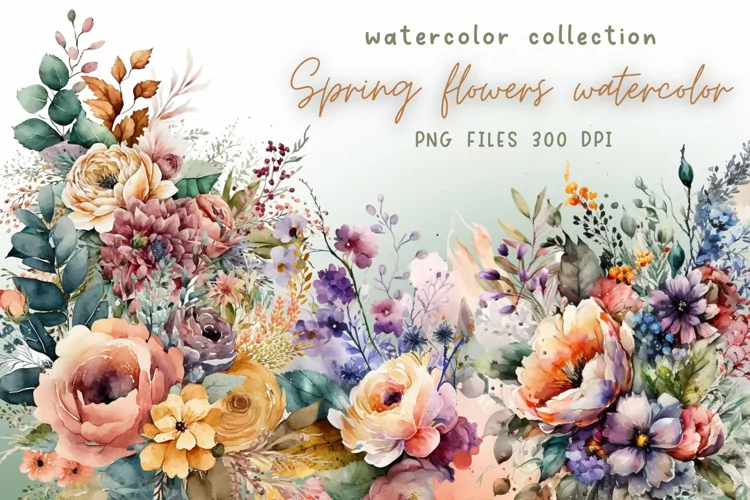 Spring flowers watercolor Sublimation