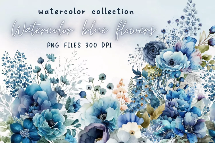 Blue Flowers Watercolor Sublimation