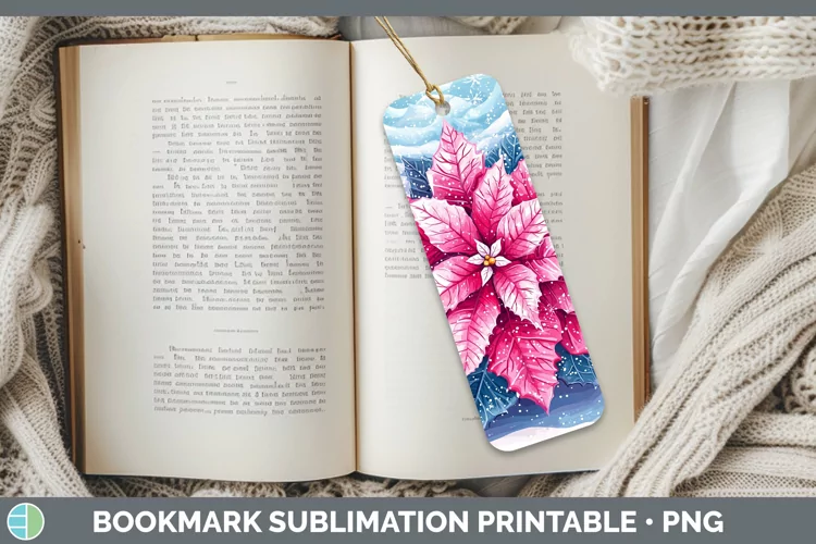 Watercolor Poinsettia Bookmark Sublimation Printable Designs