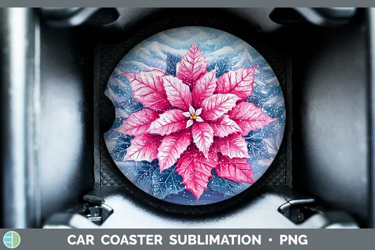 Watercolor Poinsettia Car Coaster Sublimation Designs