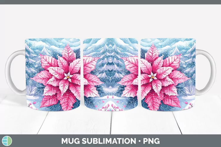 Watercolor Poinsettia Mug Wrap Sublimation Coffee Cup Design