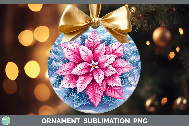 Watercolor Poinsettia Ornament Sublimation Bauble Designs