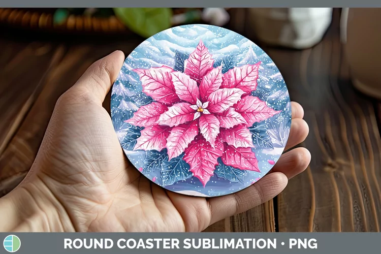 Watercolor Poinsettia Round Coaster Sublimation Coaster Desi